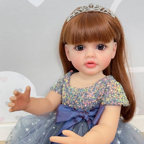 Muñeca bebé realista reborn de 22 pulgadas con pelo largo miniatura 4