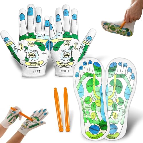 Elfzone Acupressure Socks and Gloves - 4 Pcs Reflexology Socks with Tools, Tutorial Reflexology...