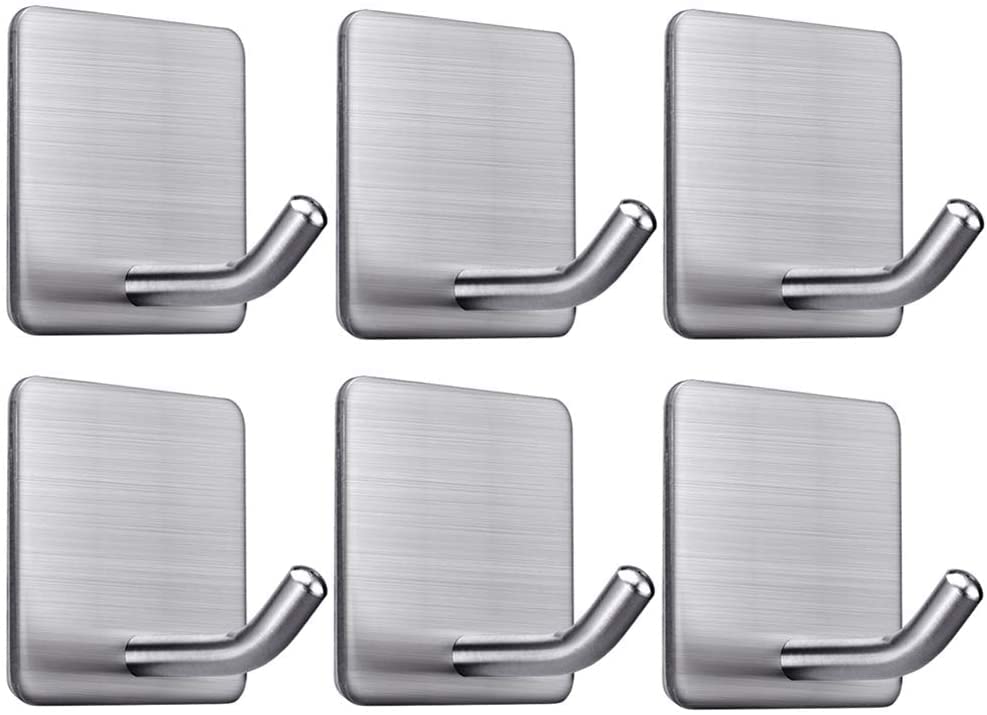 Image of Golden bird Adhesive Wall Hooks for Hanging Hold Strongly, Reusable Adhesive Hooks for Wall, Multi-Surface Damage Free Hooks for Hanging Stainless Steel Waterproof (Silver, 6)