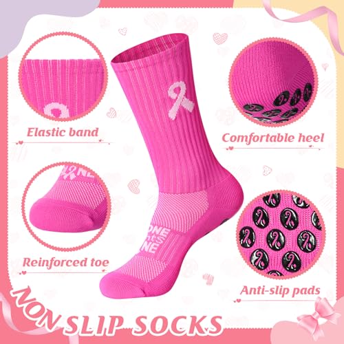 Breast Cancer Awareness Football Socks for Men Women Pink Ribbon Non Slip Crew Socks for Football Volleyball Sport3