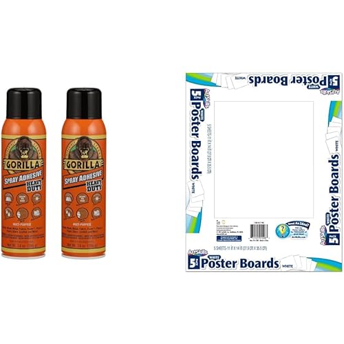Gorilla Heavy Duty Spray Adhesive,Multipurpose and Repositionable,14 Ounce,Clear,(Pack of 2) & ArtSkills 11" x 14" Poster Board School and Craft Supplies,5-Pack,White