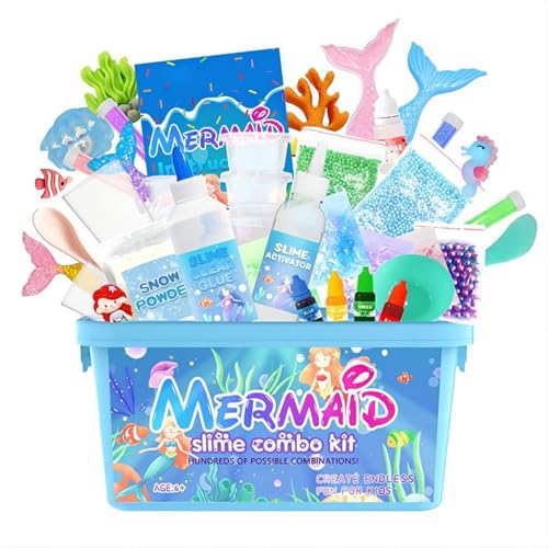 Beauenty Mermaid Slime Set Aoft and Fragrant Comes With Small Accessories - a Stress Relieving Party Gift an Excellent Gift Choice for Children Aged 6-12 (Blue)