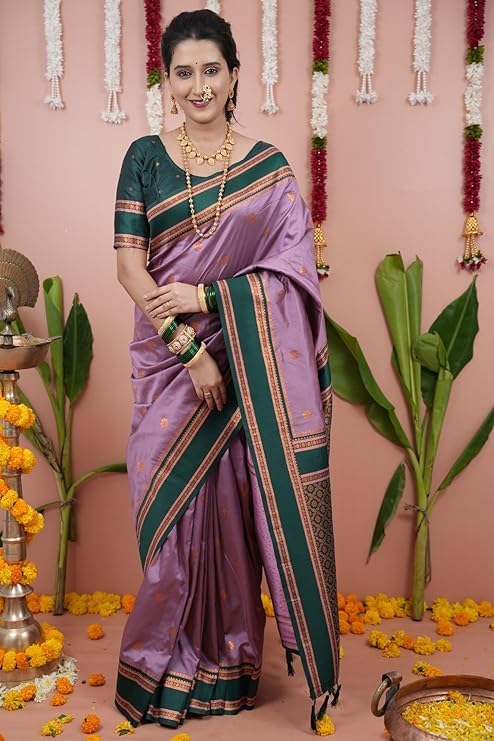 Image of Dharmavaram Pattu Paithani Saree Pure Silk Zari Weaving Floral Border Rich Pallu With Blouse Piece