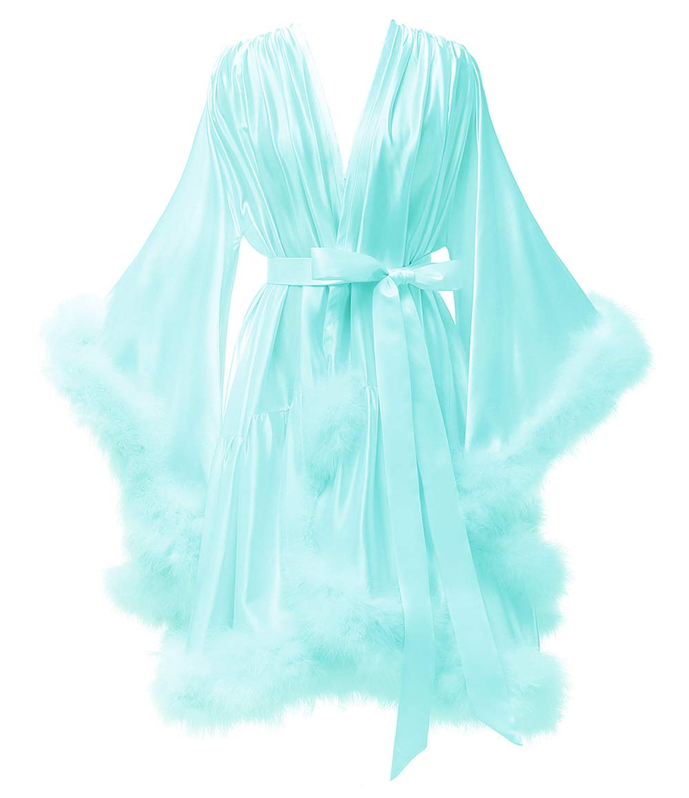 Feather Fur Bridal Sheer Robe Sexy Illusion Lingerie Nightgown Bathrobe Sleepwear