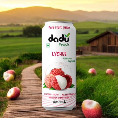 Image of Dadu Fresh Lychee Juice | Pure Natural Juice | Not from Concentrate | No Added Sugar | No Preservatives or Artificial Flavors | Rich in Vitamin C & Antioxidants | 250ml (Pack of 4)