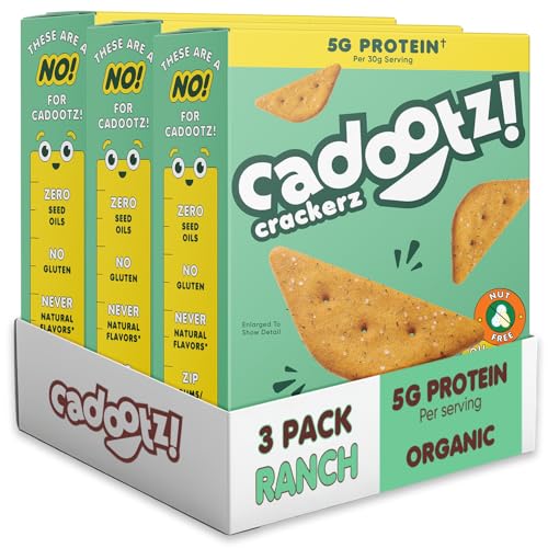 cadootz! Organic Seed Oil Free Protein Crackers, GF, Ranch, 3 Pack
