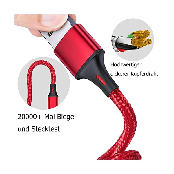 USB C Kabel Lang, [3 Stück 2M] 3.1A Nylon Ladekabel USB C Fast Charge Schnellladekabel Typ C Ladekabel für Samsung… – Bild 6
