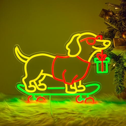 Image of Christmas Led Sign, Gift for Dachshund Women, Dimmable Dog Lover Gift for Christmas Decorations USB Powered 16.6x13.4in