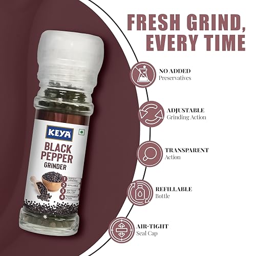 Image of Keya Malabar Black Pepper Grinder | Exotic Spices Blend 50 gm x 1