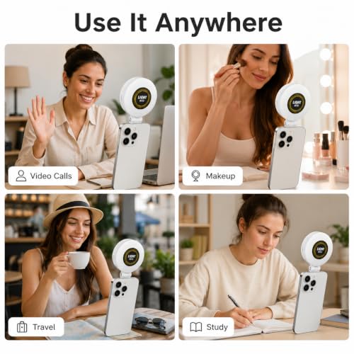 Image of W50 Magnetic Selfie Ring Light for Mobile Phone, Foldable LED Clip Lamp with 180 Degree Adjustable Angle and Sticky Ring Mount for Video Calls, Vlogging, Live Streaming and Selfies