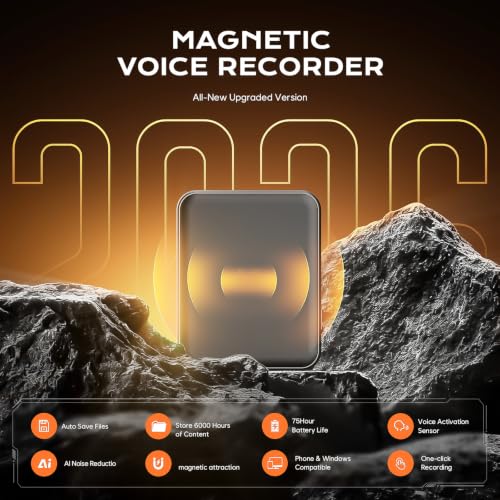 Image of Magnetic Voice Activated Recorder, 64GB(6000H) Recording Device | Voice Recorder, AI Noise Reduction, USB-C OTG Transfer, Long Battery Life, for Interviews, Class Notes and Work