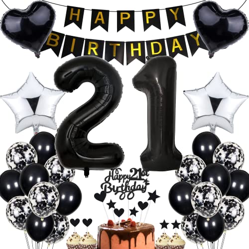 21. Geburtstag Deko Set Schwarz Gold - Komplettset Für Geburtstagsparty