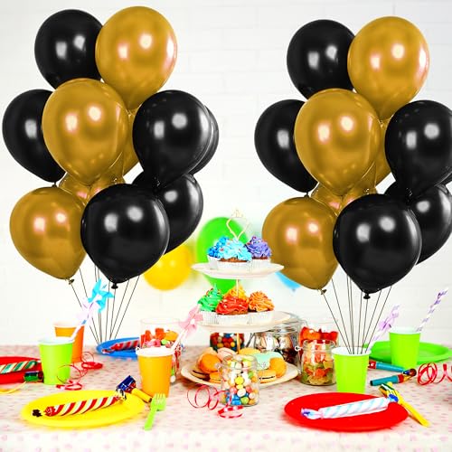 Image of Party Propz Black And Golden Balloons - 25 Pcs Black And Golden Balloons For Decoration | Balloons For Decoration | Golden Birthday Decoration | back golden balloons For Decoration (Latex)