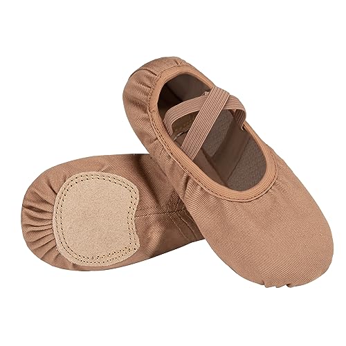 Stelle Ballet Shoes Toddler Slippers Highly Elastic Canvas Girls Ballerina Dance Shoes for Toddler/Little Kid/Big Kid/Women(Tan,7MB)