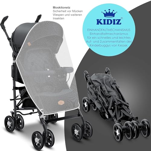 KIDIZ® Kinderwagen City-Pro Buggy Kinderbuggy klappbar Liegebuggy Sportwagen Faltbar 360° 6-Zoll-Rädern Inkl. Moskitonetz, Fußsack und Regenverdeck zusammenklappbar Schlaffunktion Anthrazit