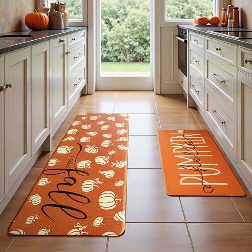 Fall Autumn Pumpkin Orange Kitchen Rug Sets