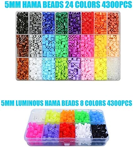 Allazone Fuse Beads Kit Ironing Beads Sets Includes 5MM Beads, Pegboard Plates, Patterns, Tweezers for Making DIY Art and Craft (24 Color)