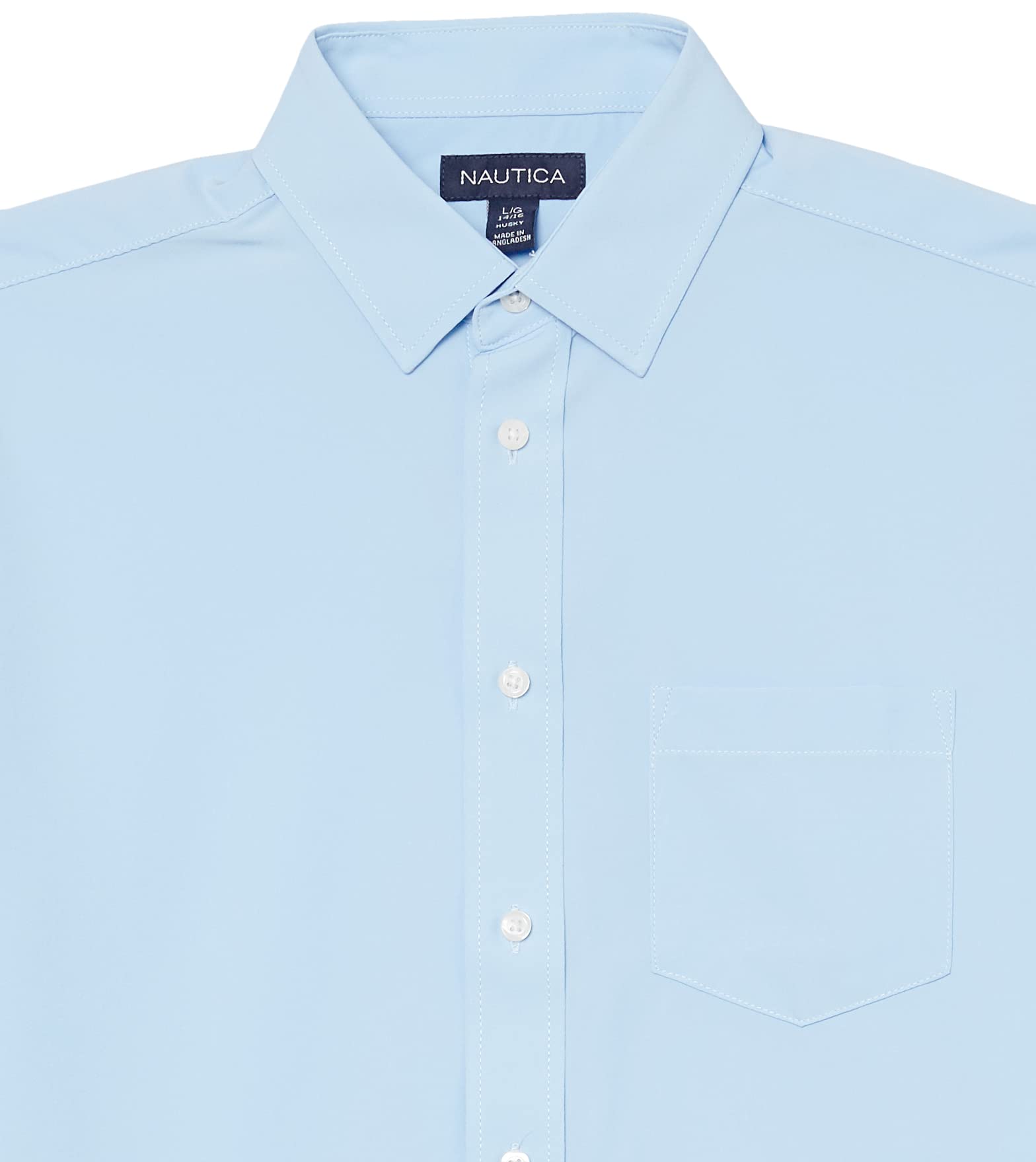 Nautica Boys' School Uniform Short Sleeve Performance Oxford Button-Down Shirt, Ox Blue, 10-12 Husky