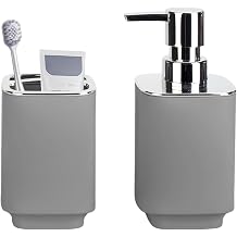 Grey Bathroom Accessories 2 Pcs, Soap Dispenser and Toothbrush Holder Set