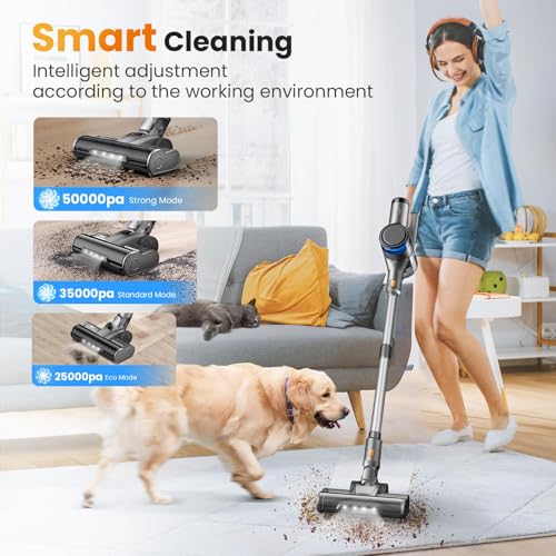 Image of Dzaki S9X Vacuum Cleaners for Home,400W 50KPa Cordless Stick Vacuum Cleaner,Up to 55 Mins Runtime,Smart Induction Auto-Adjustment,Rechargeable Battery Vacuum Cordless for Carpet Floor Pet Hair(Gray)