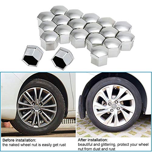 showll 17mm Kappen Set Radmuttern Kappen Radschrauben 20x Radschraubenkappen Set Abdeckungen Radkappen inkl. Abzieher, Silber
