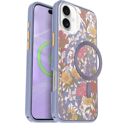 Image of OtterBox iPhone 16 Plus - Symmetry Series Slim MagSafe Case - Floral Purple | 3X Military Drop Protection - Slim - Shockproof - Pocket-Friendly - Raised Edges - Anchor Points - Non-Retail Packaging