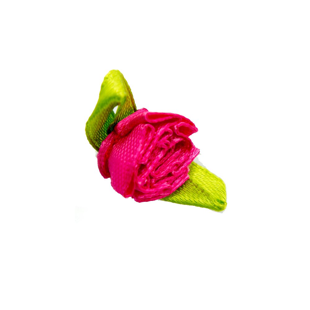 Fiore In Tessuto A Strati Con Nastro - Applicazioni Per Cucito 35x15mm - Rosa Caldo (Confezione 20 Pezzi) - 3