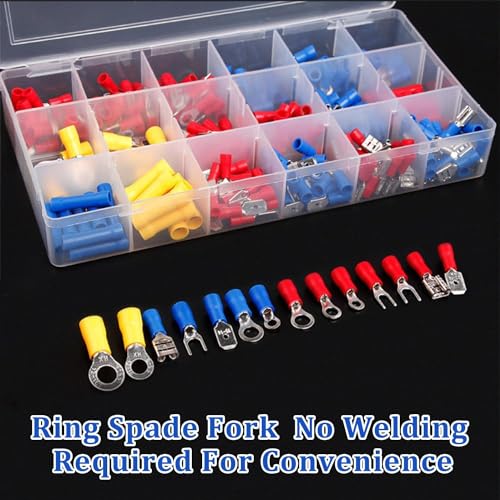 Ptiysta 280PCS Wire Connector Insulated Wire Connector Wire Terminal Wire Crimping Connector Includes: Ring, Fork, Shovel, Butt Connector kit