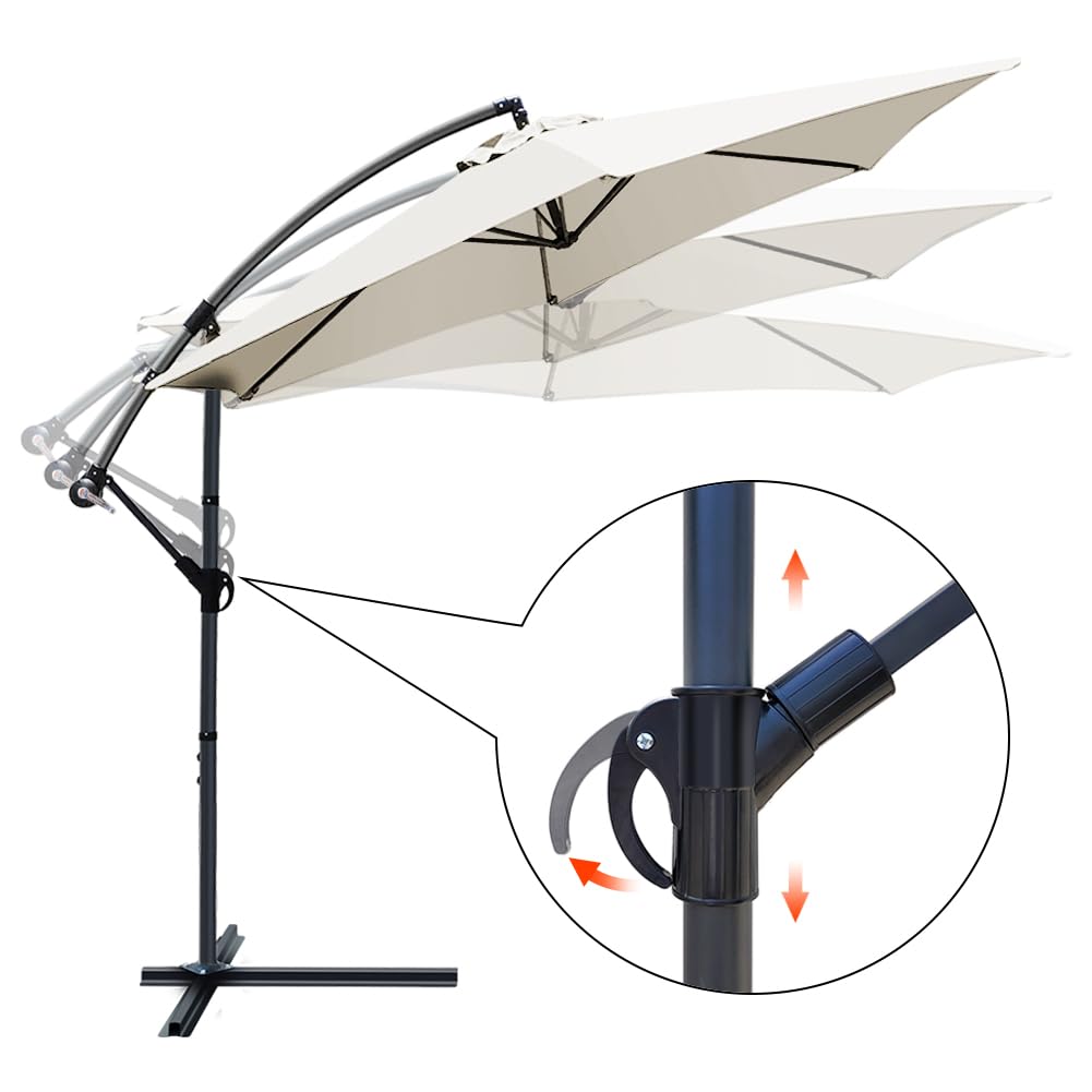 VOUNOT 300 cm Parasol Excentrico, Sombrilla de Jardín con Manivela y Funda Protectora, Protección UV, Beige & Base para Sombrilla, HDPE Pie Soporte Parasol o Paraguas, llenar con Arena o Agua 60 kg