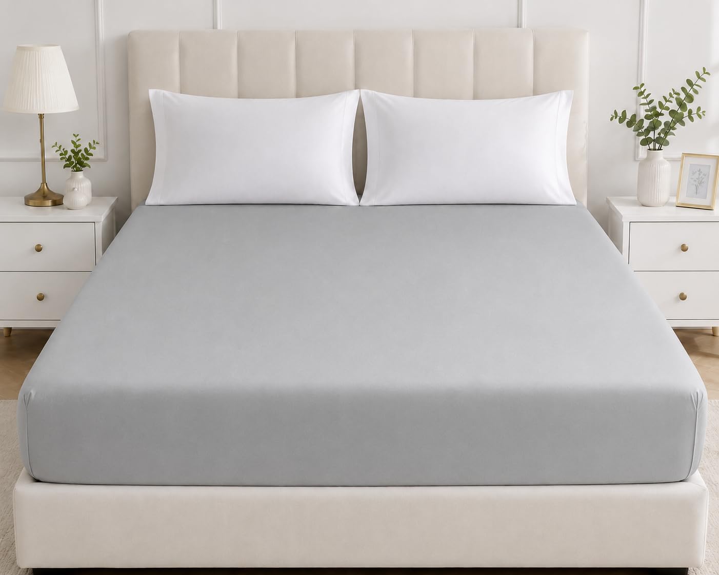Gallant Global Fitted Sheet King Size - 100% Microfibre hotel Quality 40cm Deep Pocket fitted Bedsheet (Silver)