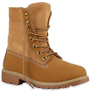 stiefelparadies Warm Gefütterte Stiefeletten Damen Worker Boots Outdoor Schnürer Camouflage Stiefel Winter Übergrößen Schuhe 126176 Hellbraun All 36 Flandell