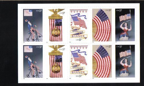 Old Glory ~ Patriotic Folk Art ~ Uncle Sam ~ Lady Liberty, Pane Of 10 X 37-Cent Postage Stamps, Usa 2003, Scott 3776-3780 #TOP25