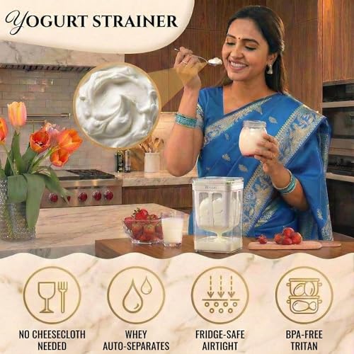 Image of Wissel Paneer Maker and Hung Curd Maker for Homemade Thick Greek Yoghurt & Shrikhand | Stainless Steel Mesh Yogurt Strainer | BPA-Free Plastic Container Whey Separator | Kitchen Essentials