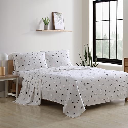 Image of Eddie Bauer - Flannel Sheets Queen Size, Anti-Pilling & Wrinkle Resistant Cotton, Touchably Soft for All-Season Comfort - Bed Sheets with Matching Pillowcases & Fitted Sheet (Ski Patrol White)