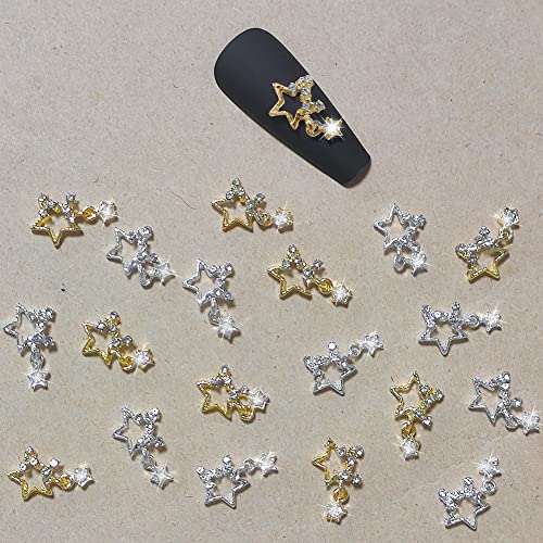 20Pcs Alloy Star Nail Charms 3D Metal Star Nail Gems Nail Rhinestones Shiny Crystal Nail Art Charms For Acrylic Nails Diy Manicure Jewelry Accessories Women Nail Decoration Supplies #TOP5