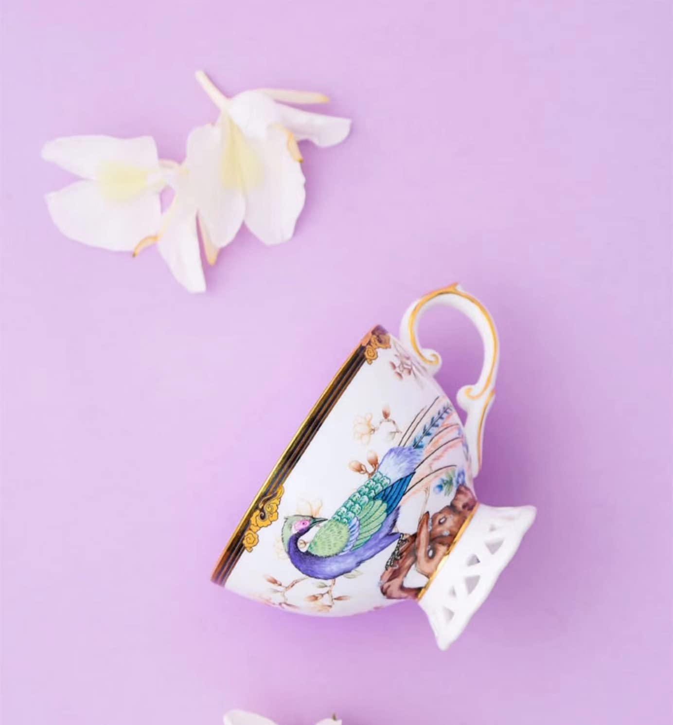 Bone China 11-częściowy delikatny okrągły zestaw zastawy kuchennej, talerze, naczynia, miski, serwis filiżanki do kawy dla 2 osób, fioletowy