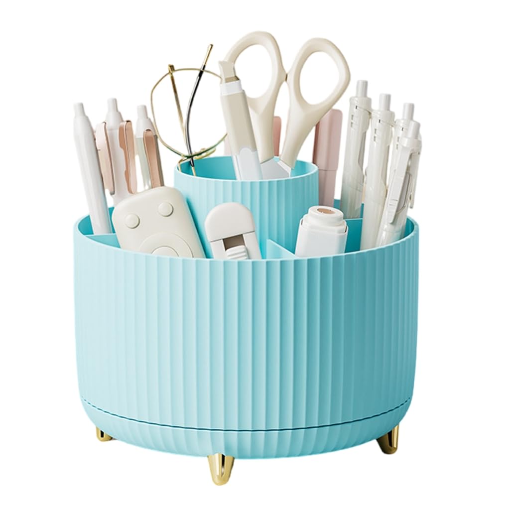 Tnbccxn Sky Blue Pen Cup, Rotating Stationary Organiser, 6 Compartments Desk Organiser For Kid, Rotating Pen Organiser Holder Art Supply Organiser(Sky Blue)