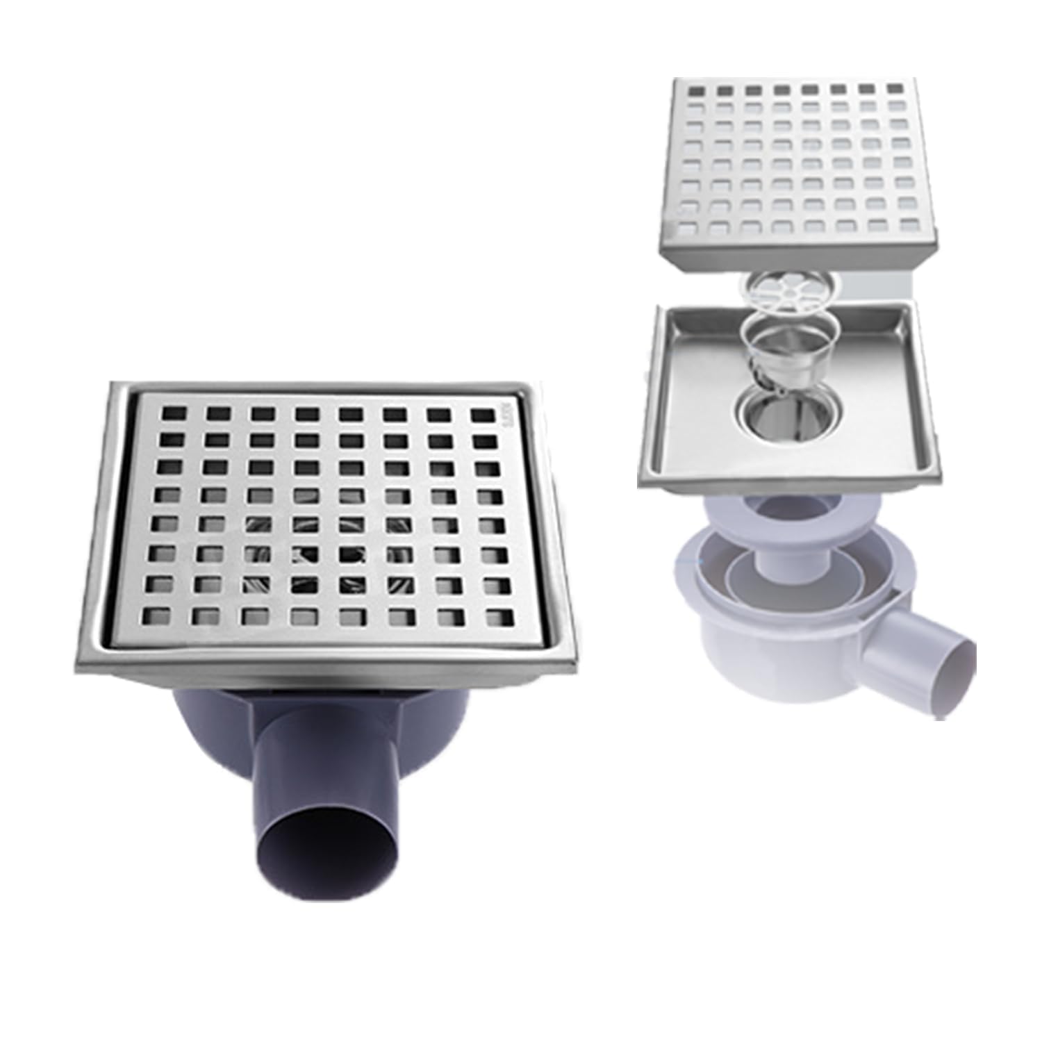 15x15 Cm canalina Per Doccia,Piletta Doccia a Pavimento,Scarico Pavimento Doccia,Con Sifone Antiodore a 360°,Filtro Antiodore e Filtro Per Capelli 2 In 1,Per Bagni,Cantine,Interni Ed Esterni