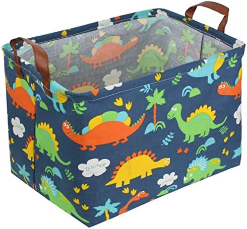 ASKETAM Kid Cute Rectangle Toy Storage Basket, Collapsible Toy Box for Boy, Nursery Playroom Bedroom Toy Chest Decor Baby Clothes Hamper(Color Dinosaur)