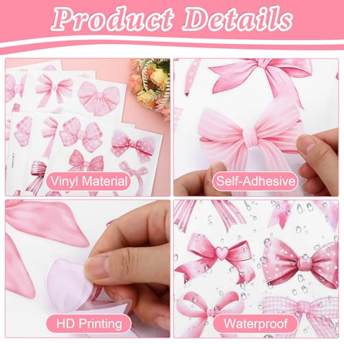 64 adhesivos de pared lazo rosa en vinilo miniatura 3