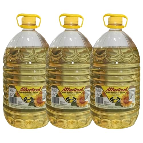 Aceite Refinado de Girasol en Pack de 3 Garrafas de 5L | Ideal para Freír, Cocinar y Ensaladas | Sabor Neutro | Alto Rendimiento | Uso Doméstico y Profesional
