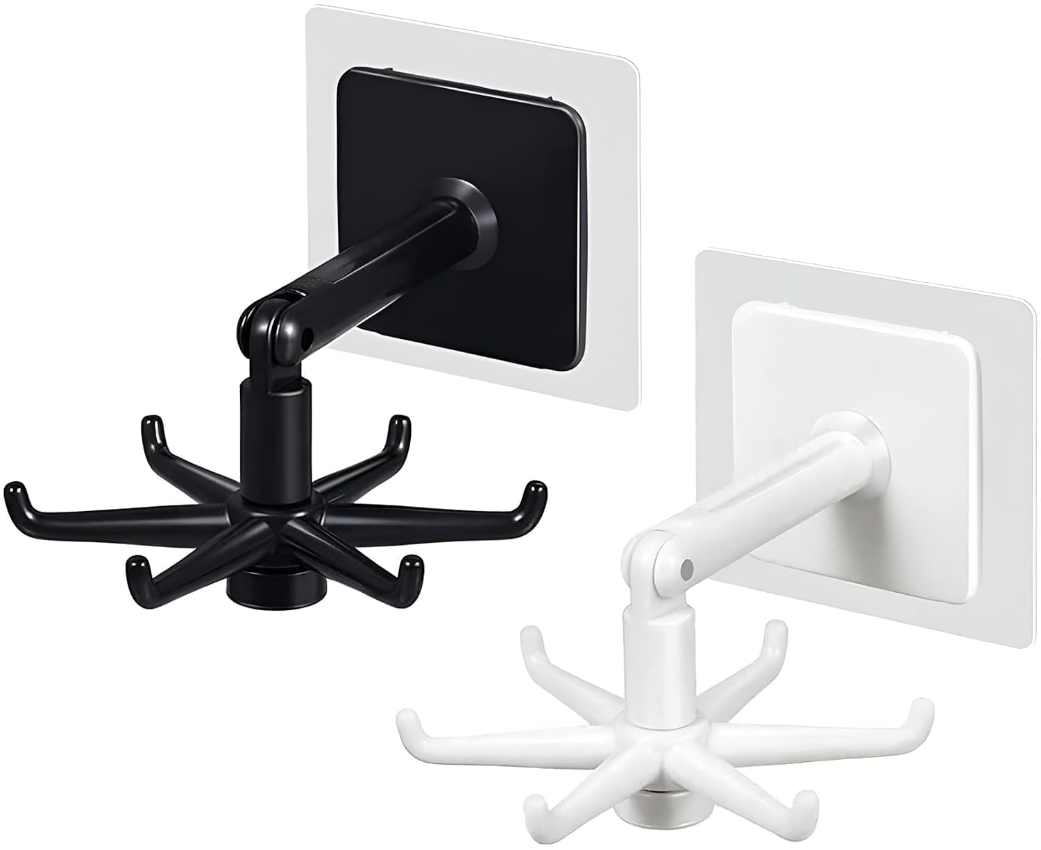 Plastic Set of 2 Aadhya 360 Degree Rotating Self-Adhesive Kitchen Wall Door Cabinet Hook Holders for Hanging-Towel,Clothes,Cups for Bathroom/Home.(Pack of 2)(Black/White)-image-2