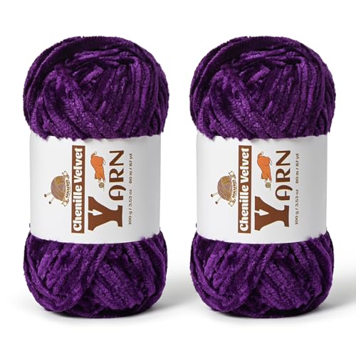 Image of 2 Pack Plush Chenille Chunky Yarn - Fluffy Velvet Yarns Crochet for Blanket Knitting and Crocheting - Soft Baby Yarn for Crocheting - Amigurumi Crochet Yarns 100g (87yds) (2 Violets)