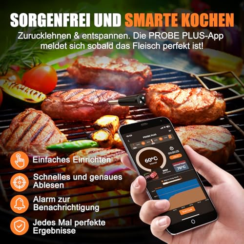 INSMART Fleischthermometer Kabellos, Grillthermometer Bluetooth 100m, IPX7 Wasserdicht Bratenthermometer mit Smarte APP, Meat Thermometer Kochen für Backofen Grill Smoker... – Bild 4