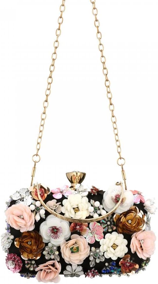 Gets PU Leather Purses and Handbags for Women Floral Beaded Clutch Purse for Wedding Clear Crossbody Bag - Image 9