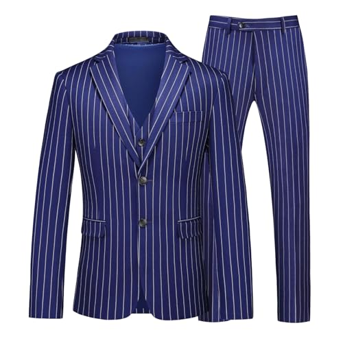 Men's Striped Plus Size Three-Piece Suit Set Slim Fit Fashionable Stylish Business Casual Wedding Outfit