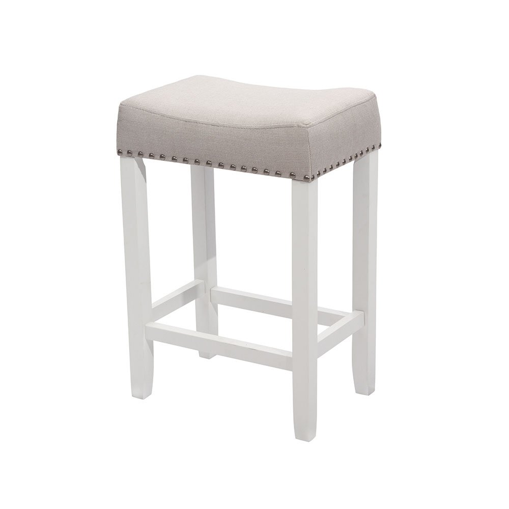 Nathan James Hylie Nailhead Wood Pub-Height Kitchen Counter Bar Stool 24", Light Gray/White