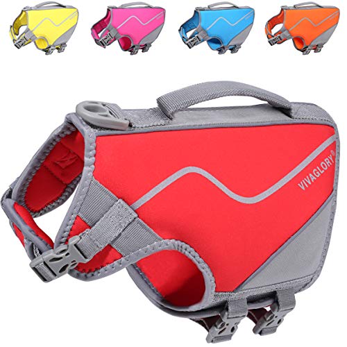 VIVAGLORY Schwimmweste für Hunde im sportlichen Stil, Strapazierfähige Haustier-Sicherheitsweste, Bequeme Neopren-Rettungswesten mit Klettverschluss, Rot, Small., 13.42 €