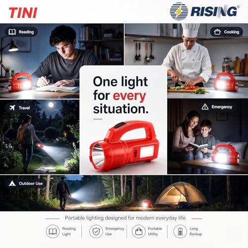Image of RISING Tini 3W Rechargeable LED Flashlight with 1200mAh Li-ion Battery | Emergency Sidelight | 3 Lighting Modes | Compact Emergency Torch for Home, Travel, Camping & Power Cuts