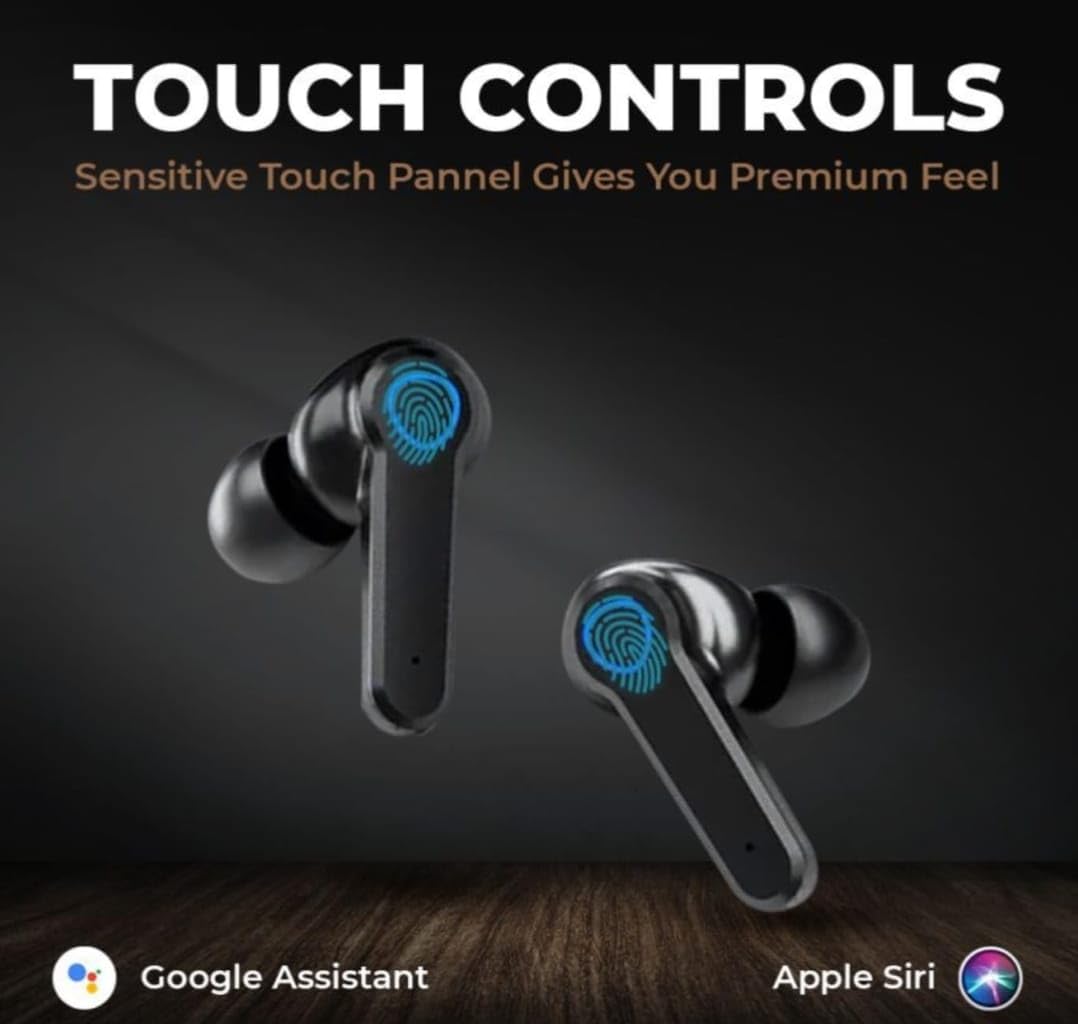 M19 Wireless Earbuds, Bluetooth 5.3, Touch Controls, Noise Cancelling, Bass Boost, with Mic, LED Power Display Charging Case, Black